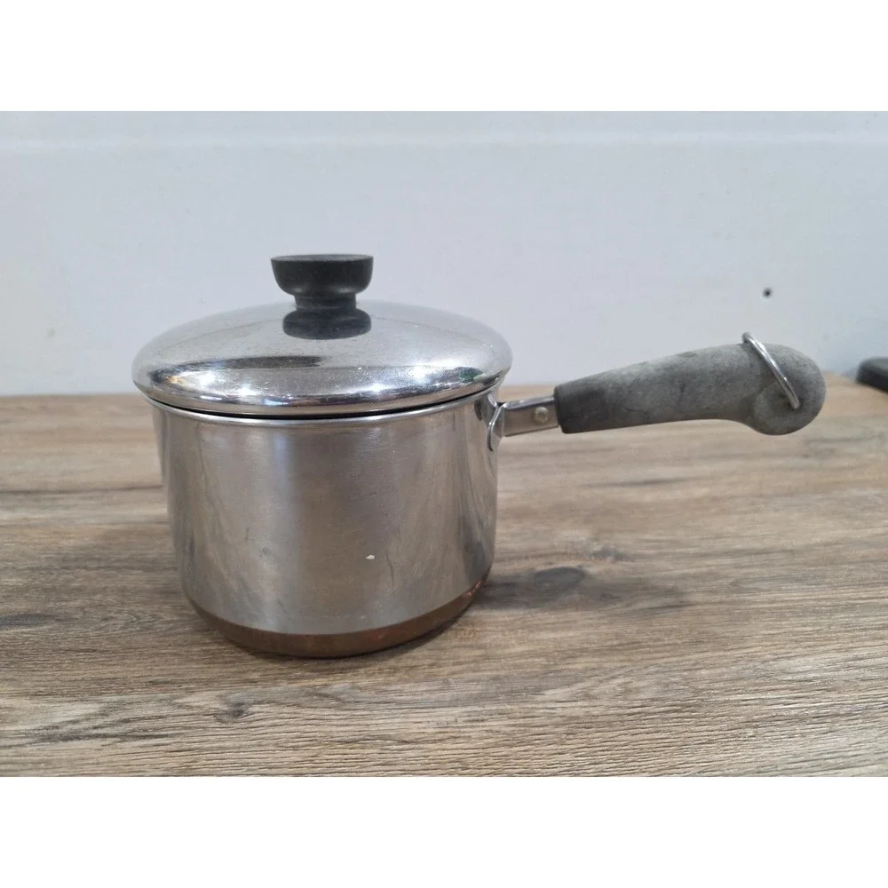 Vintage Revere Ware 2 Qt Copper Bottom Saucepan USA Stainless Steel With Lid